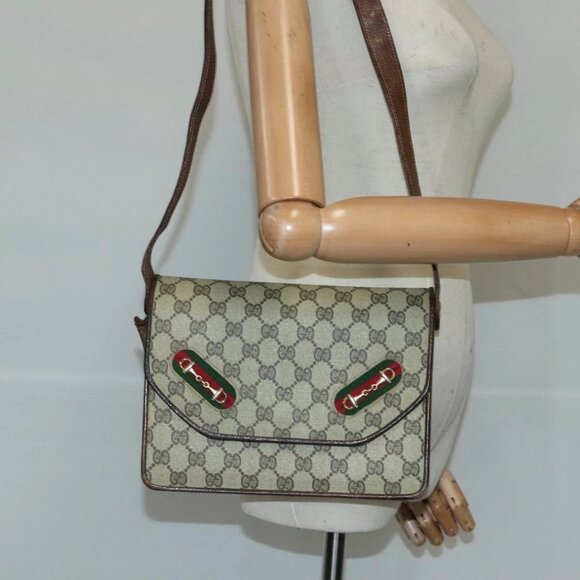 GUCCI GG Supreme Web Sherry Line Shoulder Bag PVC Leather Beige Gold - Picture 15 of 16